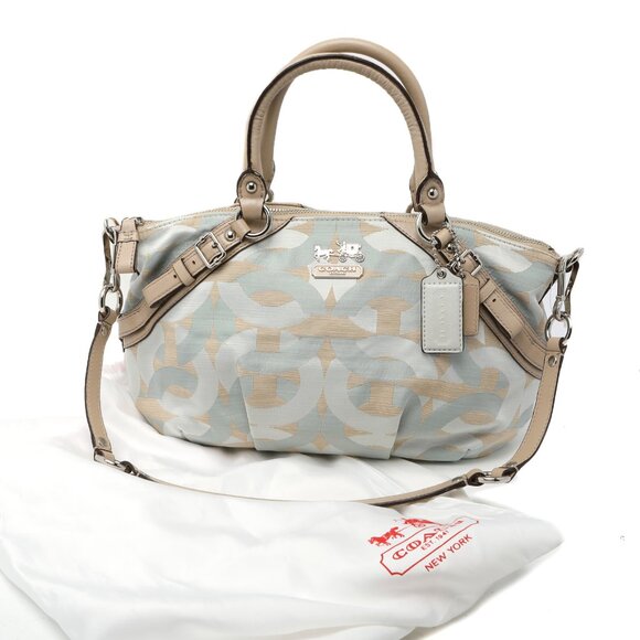 COACH Madison Shantung Sophia Satin Leather Shoulder Bag Purse Silver Bay Mist - Picture 4 of 15